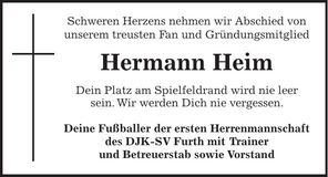 Traueranzeige Hermann Heim