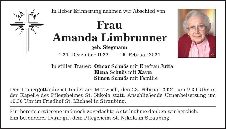 Traueranzeige Amanda Limbrunner