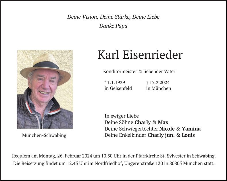 Traueranzeige Karl Eisenrieder