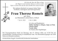 Traueranzeige Therese Romeis