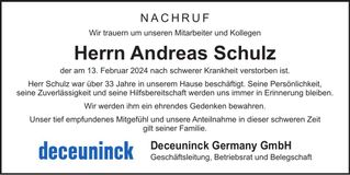 Traueranzeige Andreas Schulz