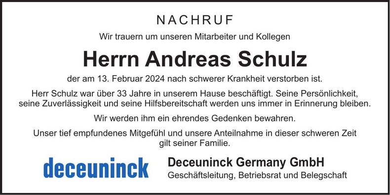 Traueranzeige Andreas Schulz