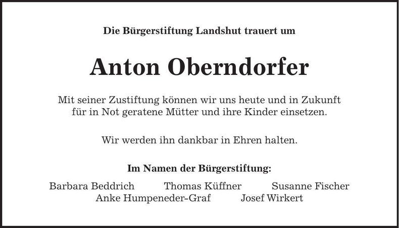 Traueranzeige Anton Oberndorfer