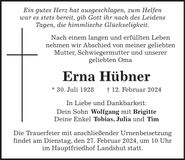 Traueranzeige Erna Hübner