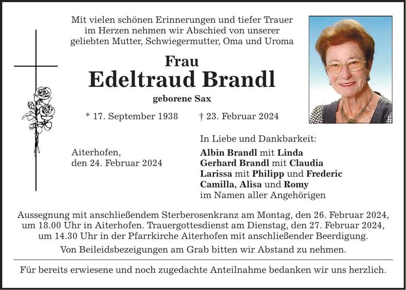Traueranzeige Edeltraud Brandl