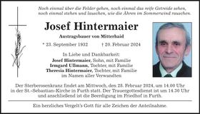 Traueranzeige Josef Hintermaier