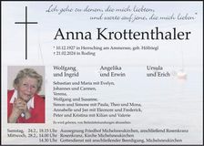 Traueranzeige Anna Krottenthaler