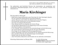 Traueranzeige Maria Kirchinger