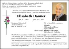 Traueranzeige Elisabeth Danner