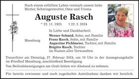Traueranzeige Auguste Rasch
