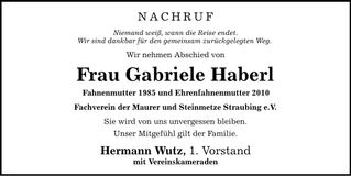 Traueranzeige Gabriele Haberl
