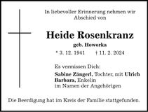 Traueranzeige Heide Rosenkranz