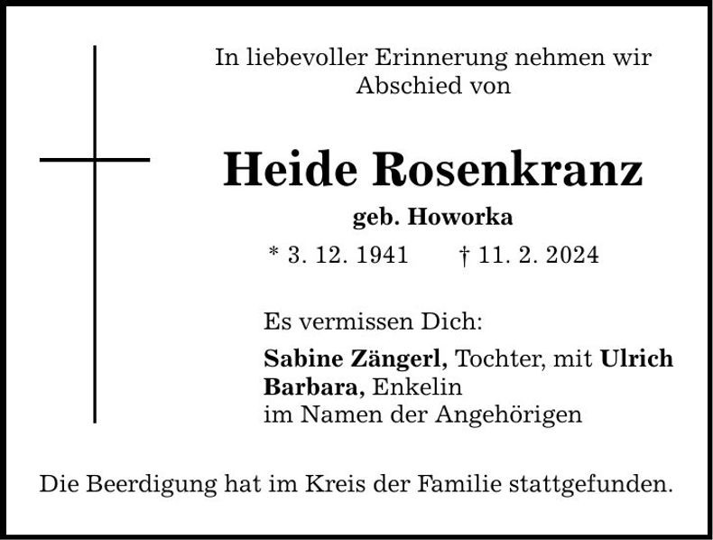 Traueranzeige Heide Rosenkranz
