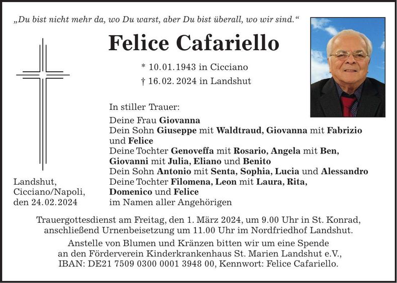 Traueranzeige Felice Cafariello