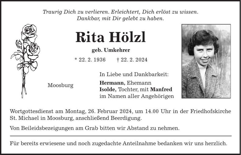 Traueranzeige Rita Hölzl