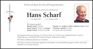 Traueranzeige Hans Scharf