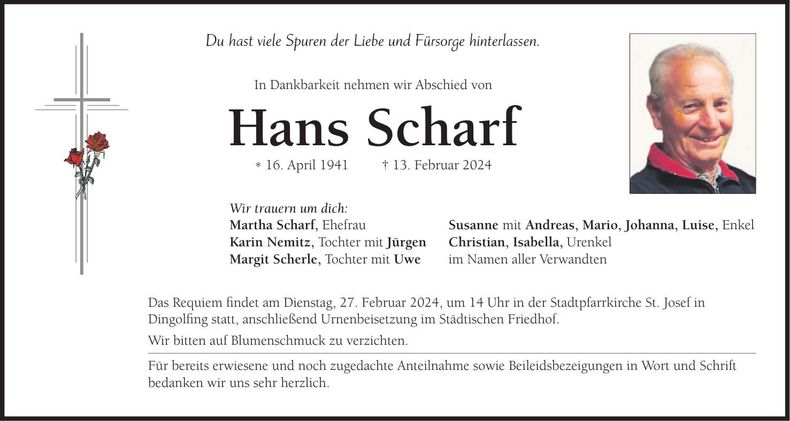 Traueranzeige Hans Scharf