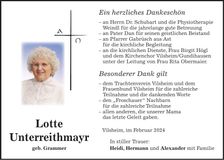 Traueranzeige Lotte Unterreitmayr