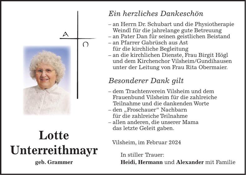Traueranzeige Lotte Unterreitmayr