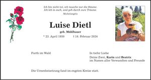 Traueranzeige Luise Dietl