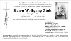 Traueranzeige Wolfgang Zink