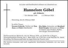 Traueranzeige Hannelore Göbel