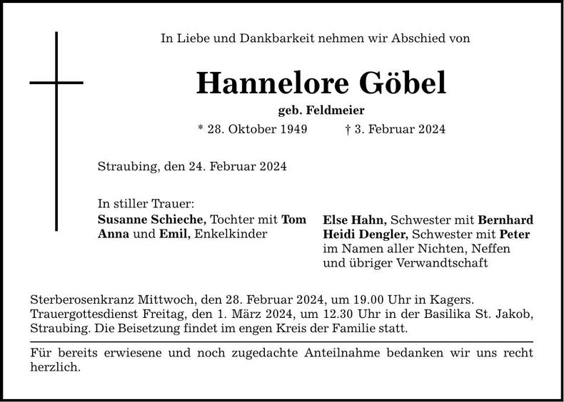Traueranzeige Hannelore Göbel