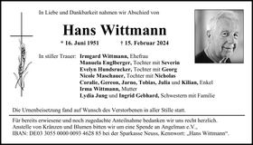 Traueranzeige Hans Wittmann