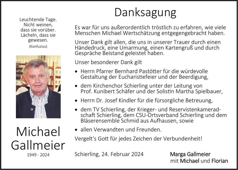 Traueranzeige Michael Gallmeier