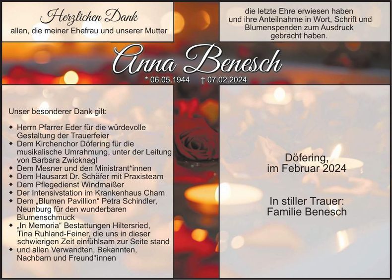 Traueranzeige Anna Benesch