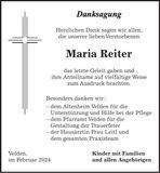 Traueranzeige Maria Reiter