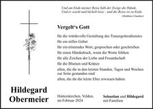 Traueranzeige Hildegard Obermeier