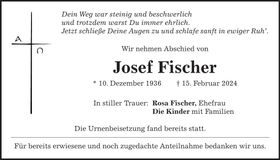 Traueranzeige Josef Fischer