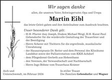 Traueranzeige Martin Eibl
