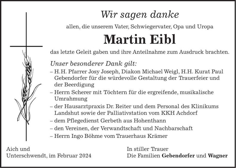 Traueranzeige Martin Eibl