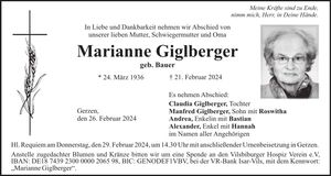 Traueranzeige Marianne Giglberger