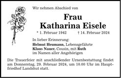 Traueranzeige Katharina Eisele