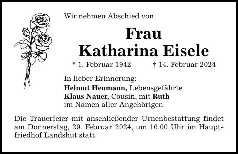 Traueranzeige Katharina Eisele