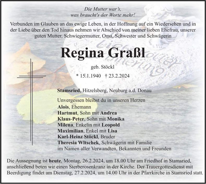 Traueranzeige Regina Graßl