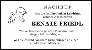 Traueranzeige Renate Friedl