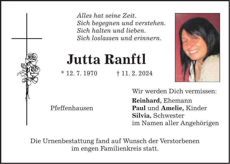 Traueranzeige Jutta Ranftl