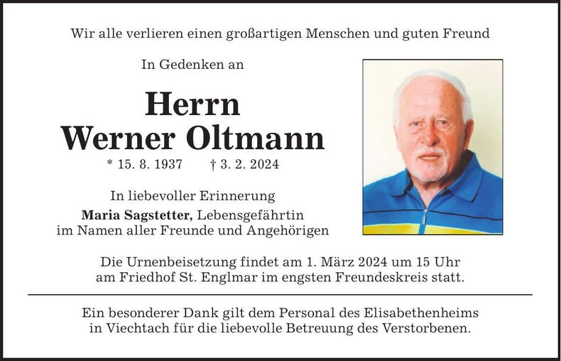 Traueranzeige Werner Oltmann