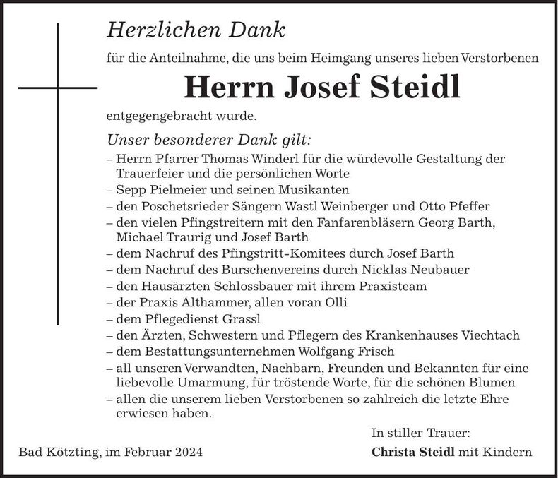 Traueranzeige Josef Steidl
