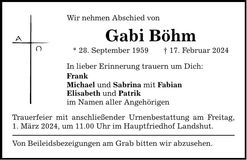 Traueranzeige Gabi Böhm