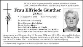 Traueranzeige Elfriede Günther