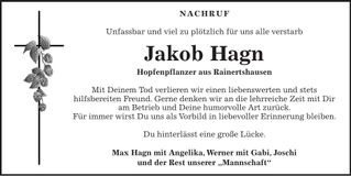 Traueranzeige Jakob Hagn