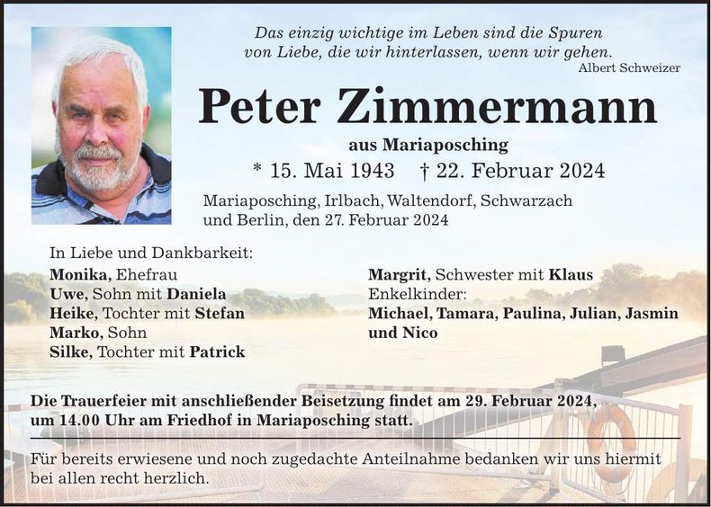 Traueranzeige Peter Zimmermann