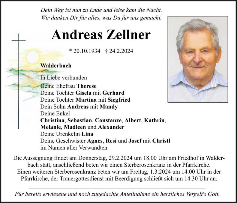 Traueranzeige Andreas Zellner