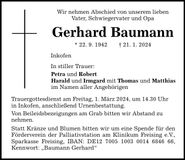 Traueranzeige Gerhard Baumann