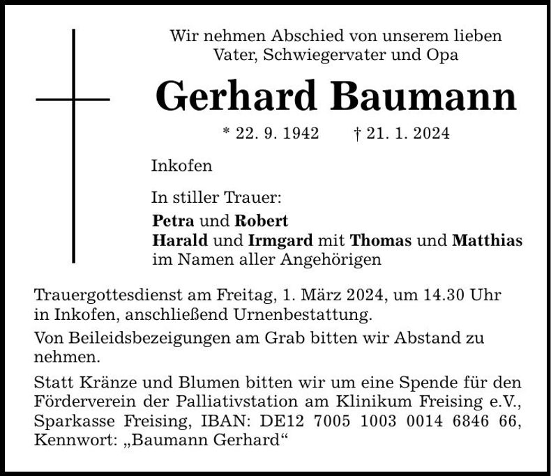 Traueranzeige Gerhard Baumann